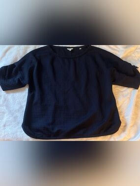 Max Studio Waffle Knit Textured Short Sleeve Blouse Top | Color: Navy 2X